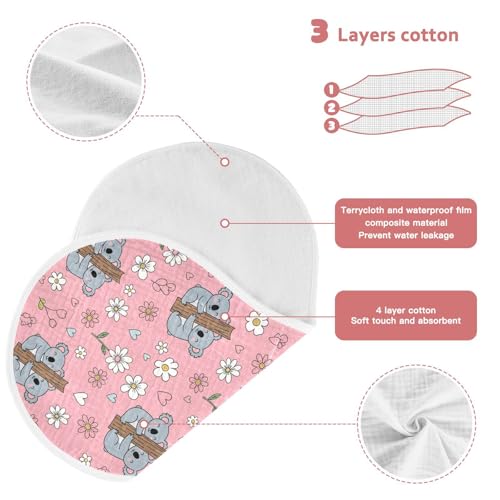 J JOYSAY Koala Flowers Hearts Pink Baby Burp Cloths for Boys Girls Large 22''x11'' Cotton 4 Layer Cloth Baby Essentials for Boy Drool one sizex43