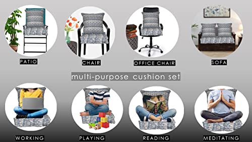 Image of Woven Quilted Floor Cushion Set 60x60x10 CM Grey Shiny Triangle with Fillers & Back Cushion, Large Size for Seating, Patio Seat, Meditation, Yoga, Pooja, Guests, Living 24x24x4 Inch
