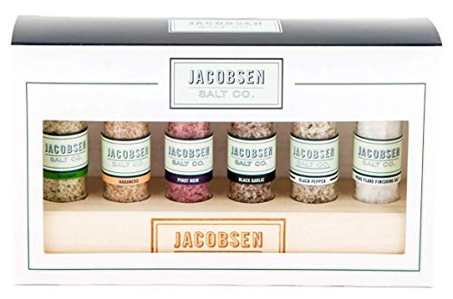 Jacobsen Salt Co. 6 Vial Infused Salt Set with branded wooden stand