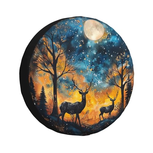 Image of Starry Sky Deer Spare Tire Cover Wheel Protectors Weatherproof Deer Pattern Wheel Covers Universal Fit for Trailer RV SUV Truck Camper Travel Trailers Accessories 16 Inch
