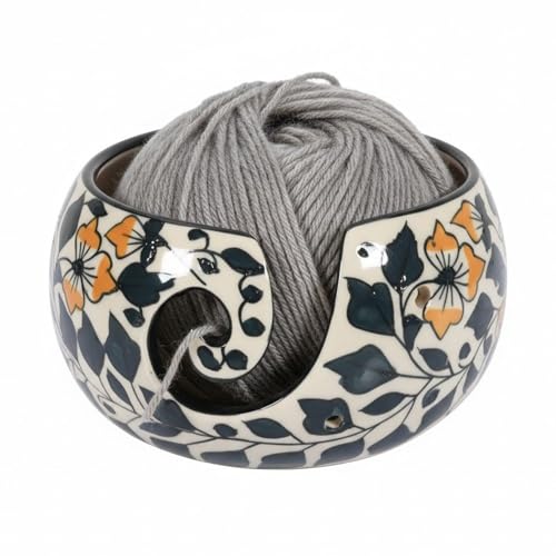 Image of WG inc Ceramic Yarn Bowl for Crochetting, Stoneware Handmade Floral Yarn Ball Holder for Tangle Free Knitting - Yarn Storage Bowl - Perfect for Crochet Accessories & Supplies