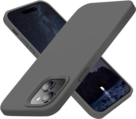 Image of Compatible with iPhone 15 Silicone Case, Slim Shockproof Protective Cover, Drop Protection and Camera Protection, MagSafe Compatible, Soft Microfiber Lining Inside (Gray)