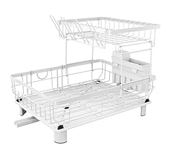 BOOSINY 水切りラック シンク上 水切りカゴ ラック 食器 水切りカゴ 台所 包丁スタンド 箸立て 自動排水 1段式 自然乾燥可能 組み立て簡単 食器水切り 食器置き 洗い物ラック 水切りバスケット ホワイト 2段式