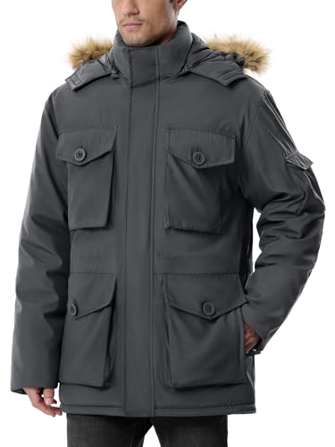 UIQUR Men's Winter Coats Waterproof Winter Jackets Warm Insulated Thicken Long Down Jacket with Hood Grey 3XL