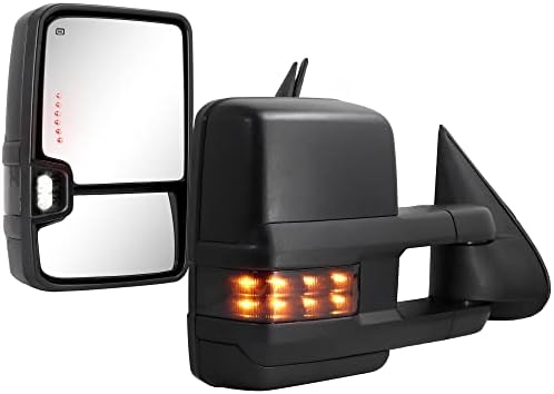 Sanooer Towing Mirrors for 2003-2007 Chevy Silverado Suburban Avalanche Tahoe GMC Sierra Yukon Cadillac Escalade with Power Glass Turn Signal Light Backup Lamp Heated Extendable Pair Set