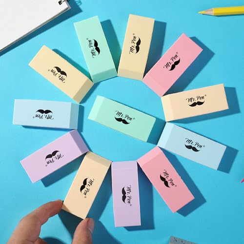 Image of Mr. Pen- Pencil Eraser, 12 Pack, Purple | Large Latex Free Block Erasers for School, Office, Art Sketching, Homework, Exams, Clean Smudge-Free Correction