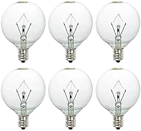 Wax Warmer Bulbs,G50 25 Watt Light Bulbs for Wax Warmer & Full Size Scentsy Warmer,G16.5 Globe Candelabra E12 Base Incandescent Clear Light Bulbs for Wax Warmer,Dimmable,2700K Warm White,6 Pack
