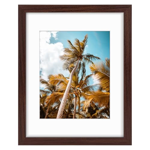 Image of Frametory, 11x14 Picture Frame with Mat for 8x10 Photo - High Definition Glass Wide Molding - Preinstalled Wall Mounting Hardware (Brown, 1 Pack)