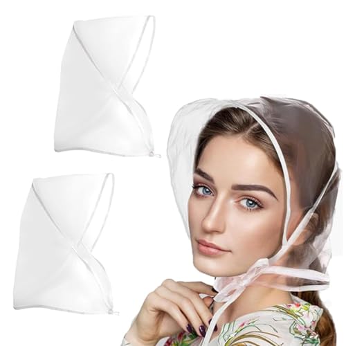 WKRTDY 2 peças chapéu de chuva com viseira e protetor transparente, para homem e mulher, impermeável e reutilizável, impermeável e funcional, gorros de chuva indispensáveis, para penteado e rosto