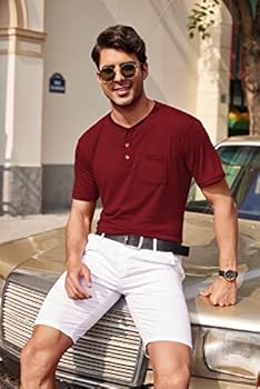 COOFANDY Henley T-shirt voor heren, korte mouwen, basic T-shirt met knoopsluiting, 63% katoen, 37% polyester, Donkerblauw, L