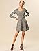Allegra K Women's Fall Vintage Square Neck Long Sleeve Plaid Dress Small Brown