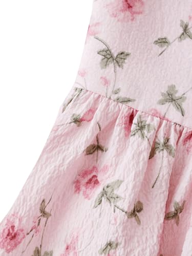 SHENHE Girl's Floral Puff Sleeve Ruched Frill Trim Shirred A Line Boho Flared Dress4