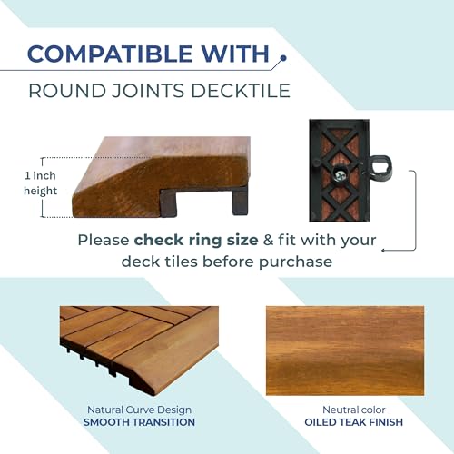 4Pcs Loop Ends Side Trim, 12 Inch Length Interlocking Deck Tile Edge Trim, Outdoor Patio Flooring, Wooden Balcony Floor, Sturdy and Enduring Acacia Wood, Natural