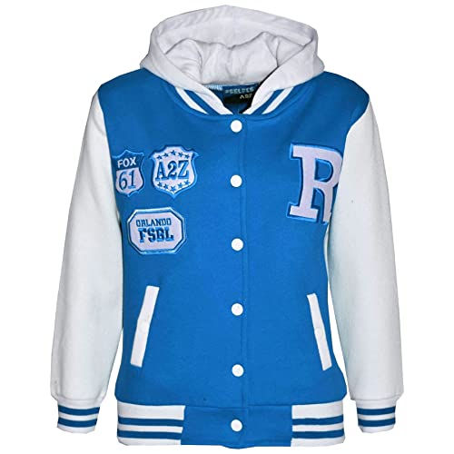 Kids Girls Designer's R Fashion Baseball Turquoise Hooded Jackets Varsity Hoodie