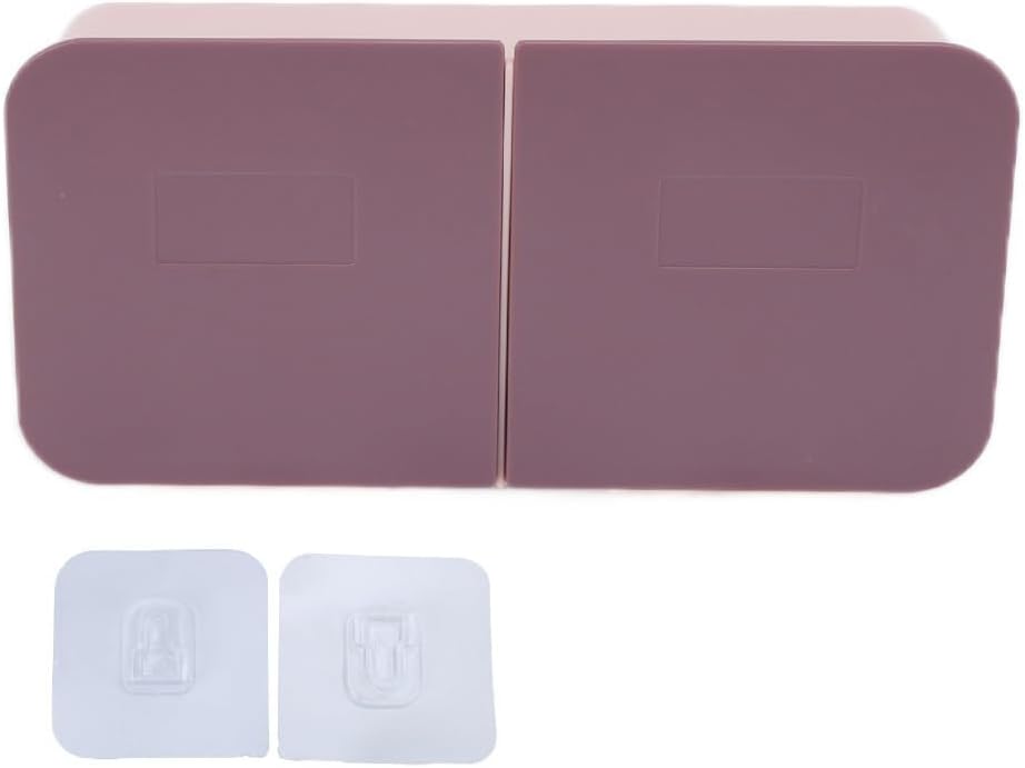 Makeup Cotton Swabs Organizer Wall Mounted with Flip Cover – Removable Washable Cotton Pad Holder for Bathroom, HIPS Material(Pink Purple)