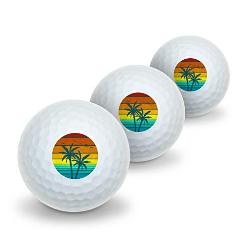 GRAPHICS & MORE Sunset with Palm Trees Graphic Novelty Golf Balls 3 Pack