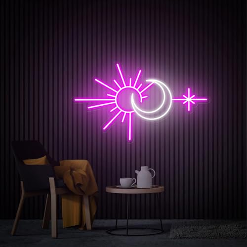 Image of Custom Sun and Moon Neon Sign for Wall Decor Personalized Sunshine Neon Decor for Bedroom Living Room Meditation Studio Boho Room Aesthetic Wall Art Decoration