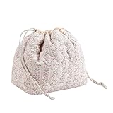 Cotton Quilted Drawstring Makeup Bag with Canvas Lining,Coquette Aesthetic Cute Travel Toiletry Bag,Drawstring Gift Bag for Women and Girls（17Small Pink）