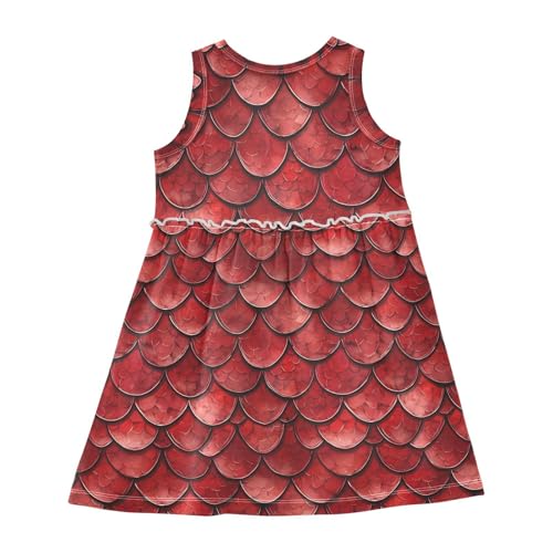 ALAZA Red Dragon Scale Animal Girls Dress Sleeveless Dresses Toddler Casual Dress Summer Sundress 2-8 Years2