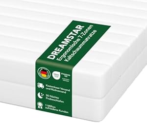 DREAMSTAR Simple Flex Duo 7-Zonen Matratze | Ergonomische Kaltschaummatratze | Öko-TEX® | H2 & H3 I Hypoallergen & Antibakteriell | 12 cm | 90 x 200 cm