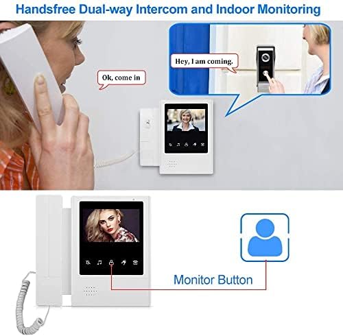HERNAS 4.3" Video Intercom System Home Safe Video Doorbell, TFT Color Screen and IR Night Vision Camera, 1 Monitor + 1 Camera Waterproof Video Door Phone, Two-way Audio, Can Be Wired for Unlocking
