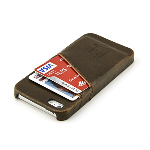 Dockem Ultra Slim Wallet Case for iPhone SE, 5, 5S - Vintage Synthetic Leather Card Case with 2 Card Holder Slots, Professional Executive Snap On Cover [Brown]