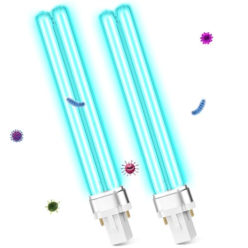 Qualirey 2 Pcs 9W UV Light Bulb Compatible with D200 Air Purifier, Air Purifier Whole House UV Light for R18, R18D R2000 Induct, UVC G23 2 Pin Base HVAC Bulb Replacement