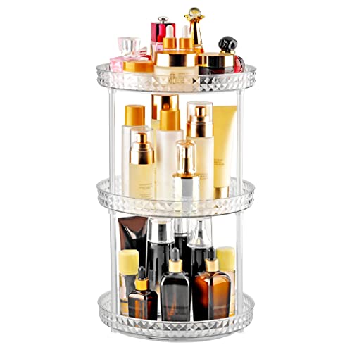 BYFU Lazy Susan Make-up-Organizer mit 3 Etagen, drehbarer Drehteller, transparenter Diamant-Kosmetik-Display, Aufbewahrungstablett, Arbeitsplatte, Speisekammer (transparenter Diamant) Cover