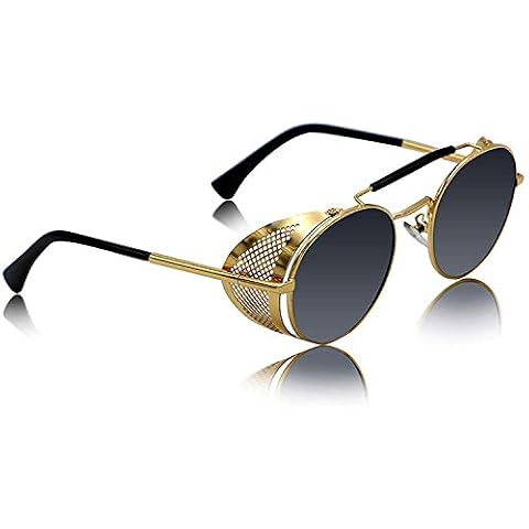 Dervin Okrągłe okulary przeciwsłoneczne dla dorosłych unisex, Złoto - czerń, M