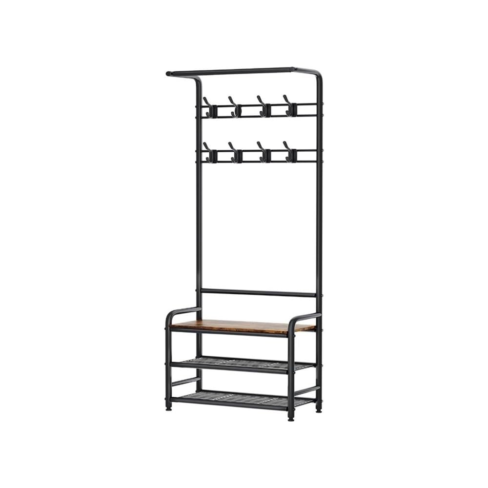 Dh2yjnbf3 Standing Coat Rack Hall Tree With Shoe Bench For Entryway 3-Tier Shelves, 1 Hanging Rod And 8 Hooks Hallway