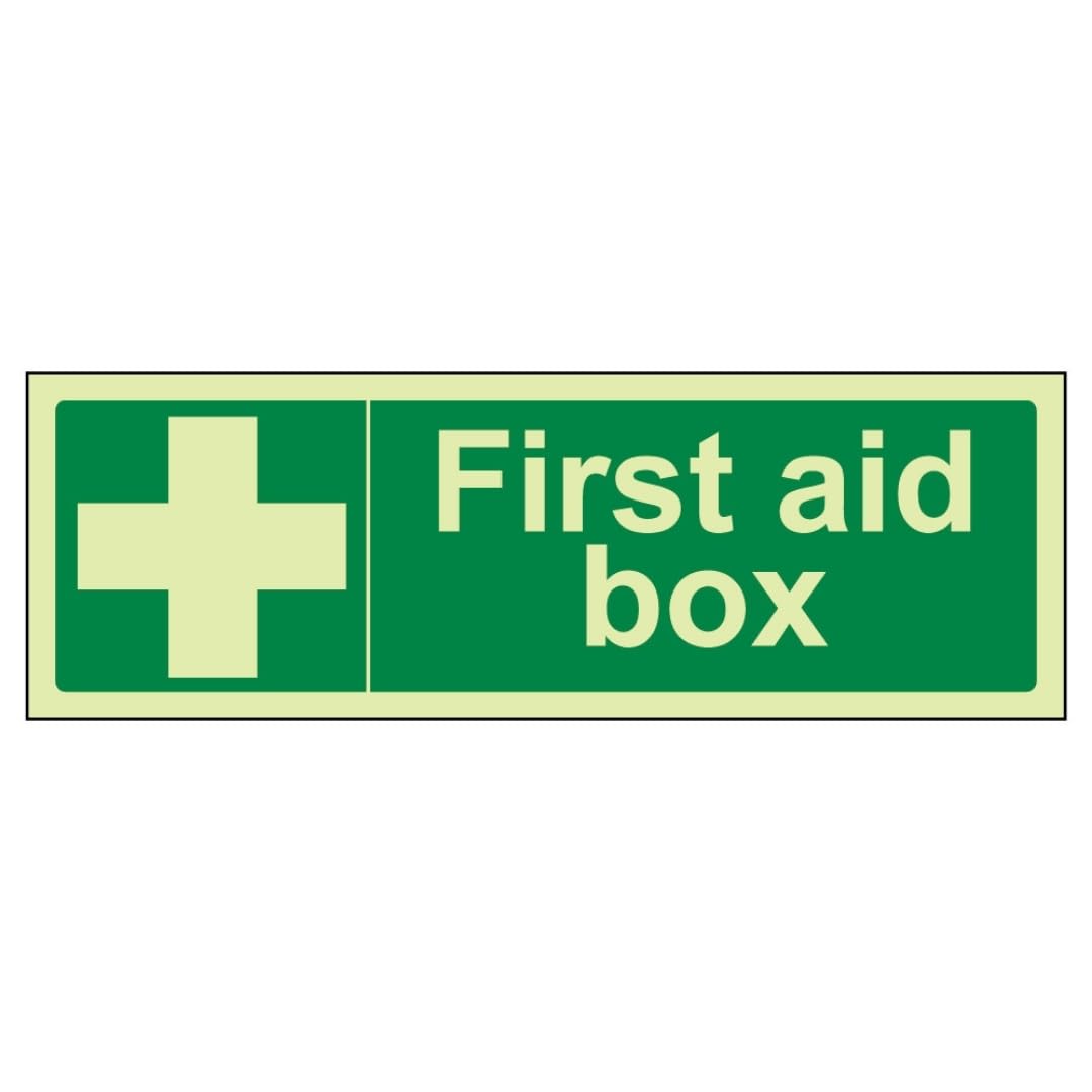 V Safety GITD First Aid Box - Landscape 300 x 100 mm - Glow In The Dark Self Adhesive Vinyl Safety Sign