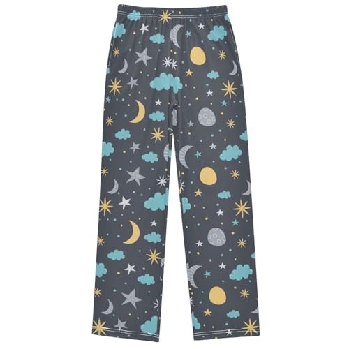 Boy's Pants Yellow Moon Stars Blue Cloud Jogger Pants Elastic Waist Long Bottoms Trousers with Pockets 6-14 Years