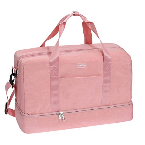 Gym Bag Shoes Compartment Shoulder Bag Travel Duffel Bag Swim Bag for Women and Men (Pink XL)