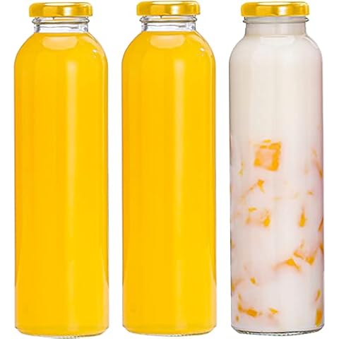 LIMILI Glass Milk Bottles 3Pack, 500ml Glass Bottles with Lids,Juice Bottles with Gold Screw Lids Cover