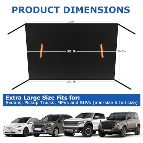 Image of Car Windshield Cover 600D Oxford Fabric Waterproof for Sedan Full Size SUVs | Large Size, Winter Hail Covers Protector for Snow and Ice, Leaves and Sun Shad, All Weather, Side Mirror Covers, Metal Hooks