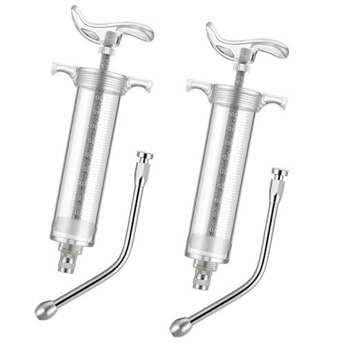 Threlaco 2 Pcs 50ml Large Drench Gun for Goats Large Dosage Feeding Gun Reusable Veterinary Medicine Syringe Continuous Dosing Feeding Dispenser for Goat Sheep Cattle Horse Livestock(Stylish)