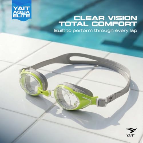 Image of AquaElite High Clarity Swimming Goggles for Men & Women | Lab tested by Experts | Dual Anti Fog Tech with UV Protection 400 | Polycarbonate Lens with Easy adjustment strap - Grey & Green