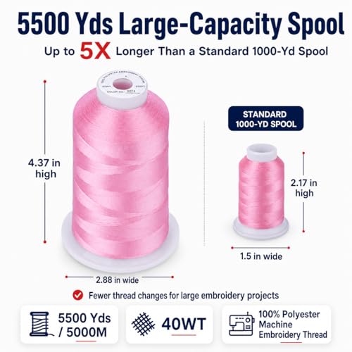 Image of Simthread 5500Yds /5000M 40WT Polyester Embroidery Thread Md Rose Pink S074 | Large 5000M spool feeds smoothly with stable 40WT polyester thread for home and commercial embroidery machines.