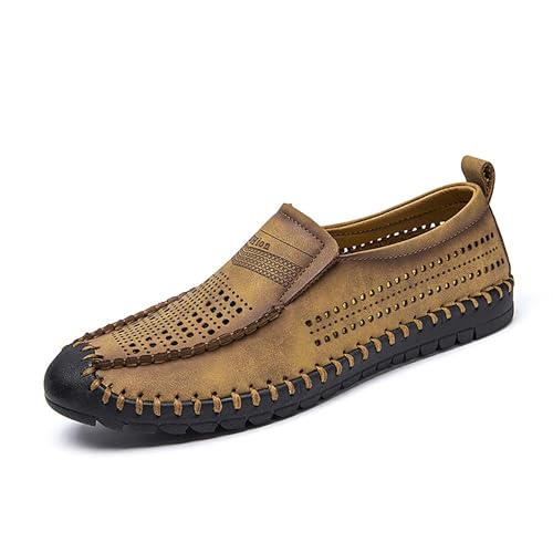 Men's Breathable Walking Shoes Comfortable Casual Leather Shoes Lightweight Loafers Retro Business Office Shoes Hollowed Out Leather Casual Shoes Outdoor Hiking Driving Shoes