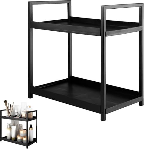 2-Ebenen Badezimmer Organizer Schwarz, Groß Regal für Küche Arbeitsplatte
