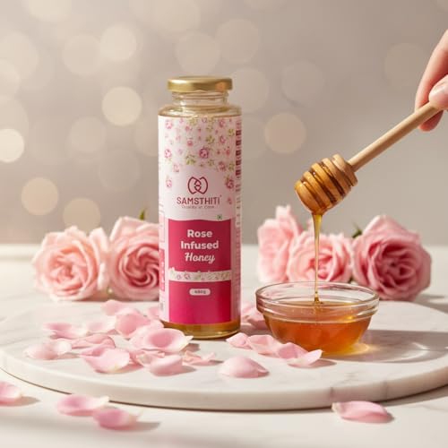 Image of Samsthiti Rose Infused Honey | Natural Honey with Rose Extract | Soothing & Refreshing Wellness Blend | 480 g