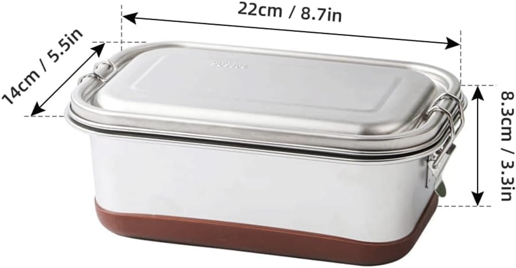 Dwuwarstwowy pojemnik na lunch ze stali nierdzewnej | Stal nierdzewna 8,7 x 5,5 x 3,3 cala Szkoła Biuro Piesze wycieczki Kemping Piknik: 2-warstwowy silikon