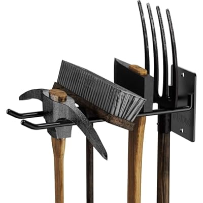 OUUO 4 Pack Garage Storage Organizer for Tool Organization Heavy-Duty Solid Steel Wall Hanger for Garden Tools - Shovel Holder, Rake Broom Yard Wall Mount Hooks - Overhead Garage Storage Rack