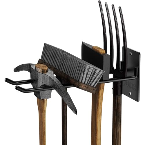 OUUO - Lot de 4 rangements de garage pour l'organisation d’outils, en acier massif robuste, pour pelle, râteau, balai, cour, garage