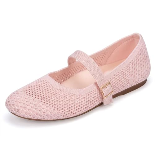 Image of Frank Mully Women's Mary Jane Flats Comfortable Dressy Ballet Flats Casual Round Toe Slip On Washable Knitted Fabric Office Work Woman Shoes