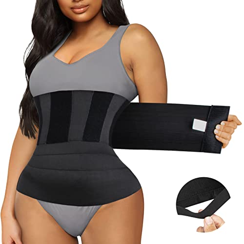 Wrap Waist Trainer for Women, AiqooYo Snatch Me Up Bandage Wrap Waist Trainer for Stomach Corset Plus Size - Adjustable Invisible Wrap Waist Trimmers Belt Sweat Band for Postpartum Belly Wrap Black