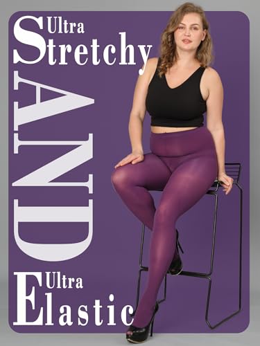 Image of HONENNA Queen Plus Size Tights Semi Opaque Control Top High Waist Stockings Nylons Pantyhose for Women 1X 2X 3X 4X 5X 6X