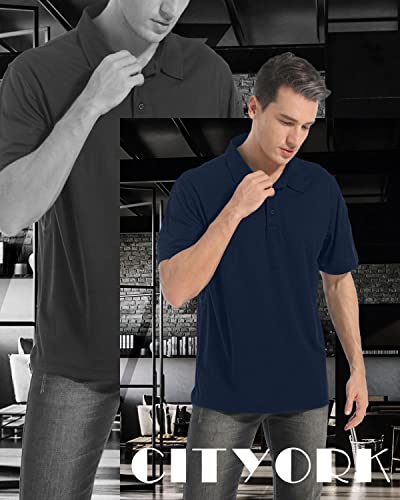 Cityork Golf Shirts For Men Dry Fit Short Sleeve Polo Quick Dry Collared Work Tennis Casual Summer Tops Navy Blue 3Xl #TOP1