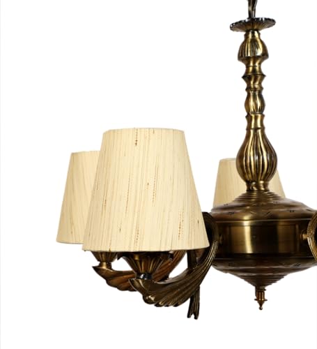 Image of Devansh 05-Light Conical Off-White Cotton Shade Chandelier - Antique Golden Finish | Adjustable Cord | Warm Glow Lamp - Ceiling Light for Living Room, Dining Area, Bedroom & Entryway Decor - D9