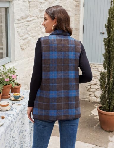 Image of YACUN Women Plaid Vest Lapel Open Front Sleeveless Cardigan